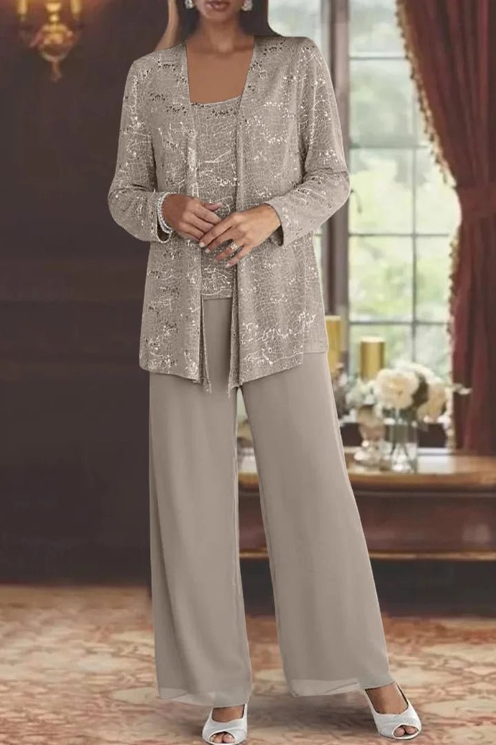 Garance | Veste Habillée Femme Longue Pailletée Ensemble Trois Pièces