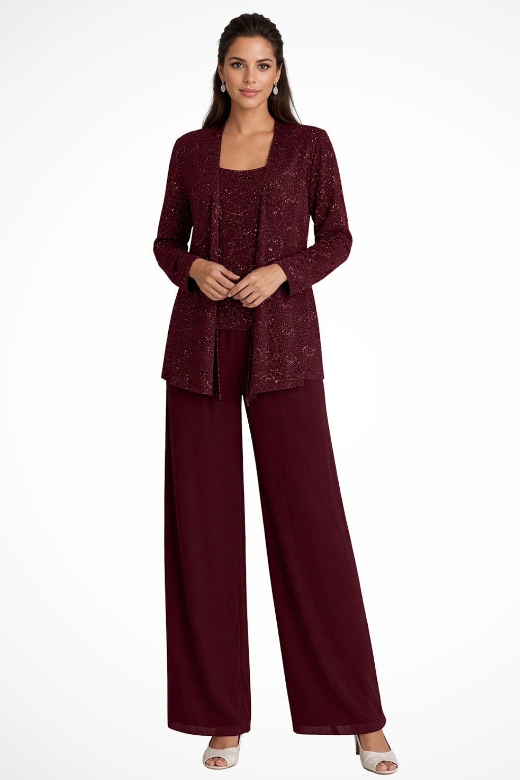 Garance | Veste Habillée Femme Longue Pailletée Ensemble Trois Pièces