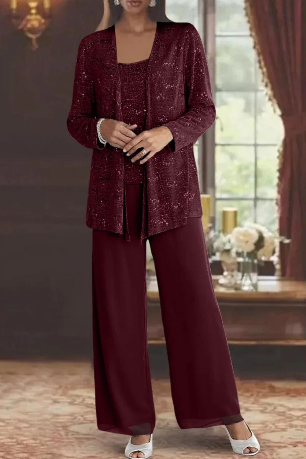 Garance | Veste Habillée Femme Longue Pailletée Ensemble Trois Pièces