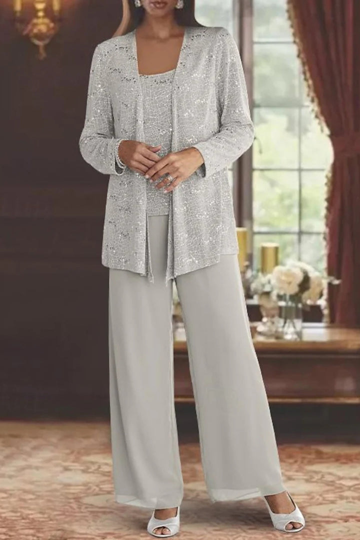 Garance | Veste Habillée Femme Longue Pailletée Ensemble Trois Pièces