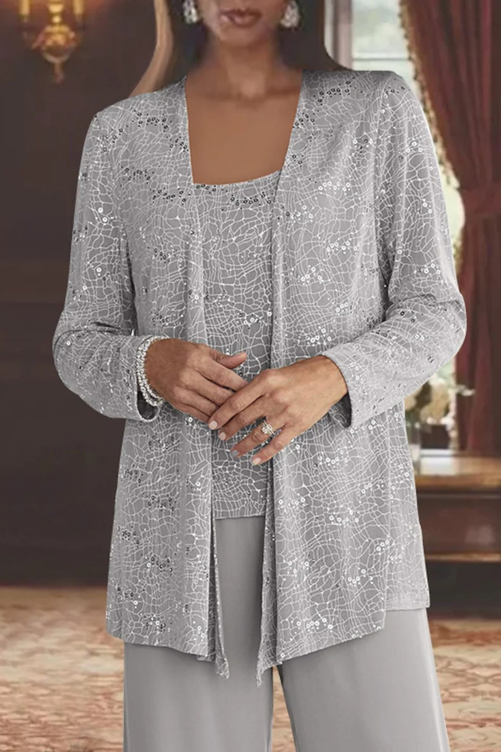 Garance | Veste Habillée Femme Longue Pailletée Ensemble Trois Pièces