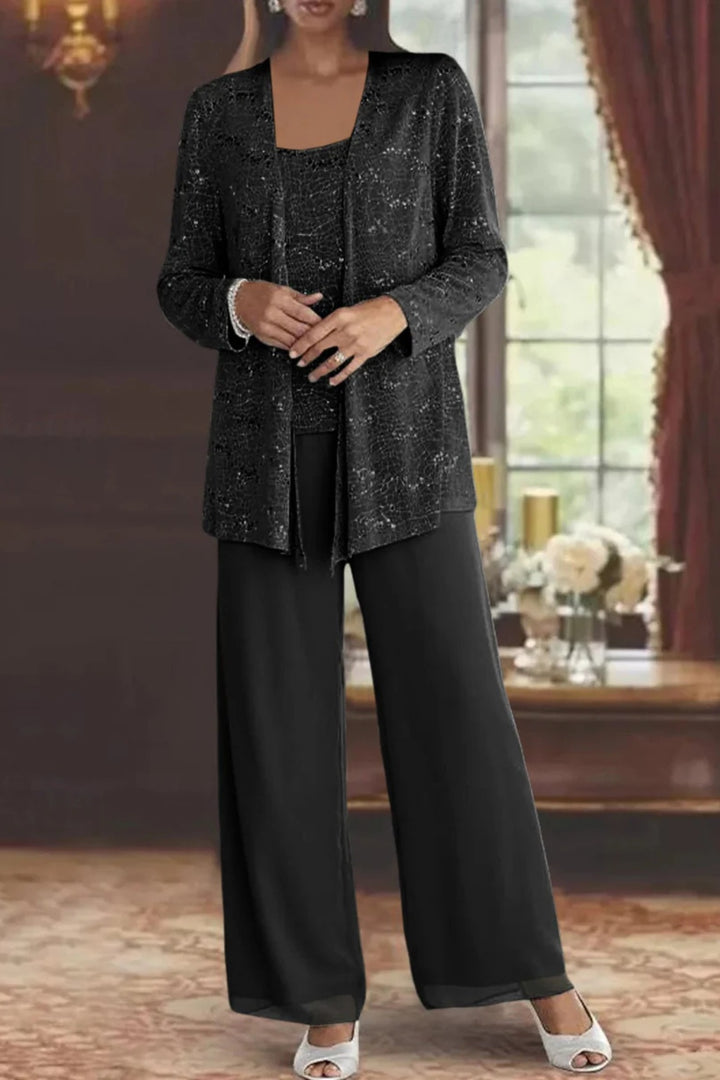 Garance | Veste Habillée Femme Longue Pailletée Ensemble Trois Pièces