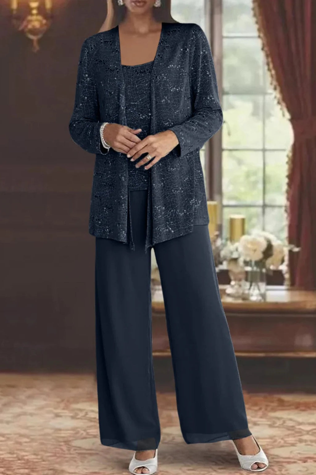 Garance | Veste Habillée Femme Longue Pailletée Ensemble Trois Pièces