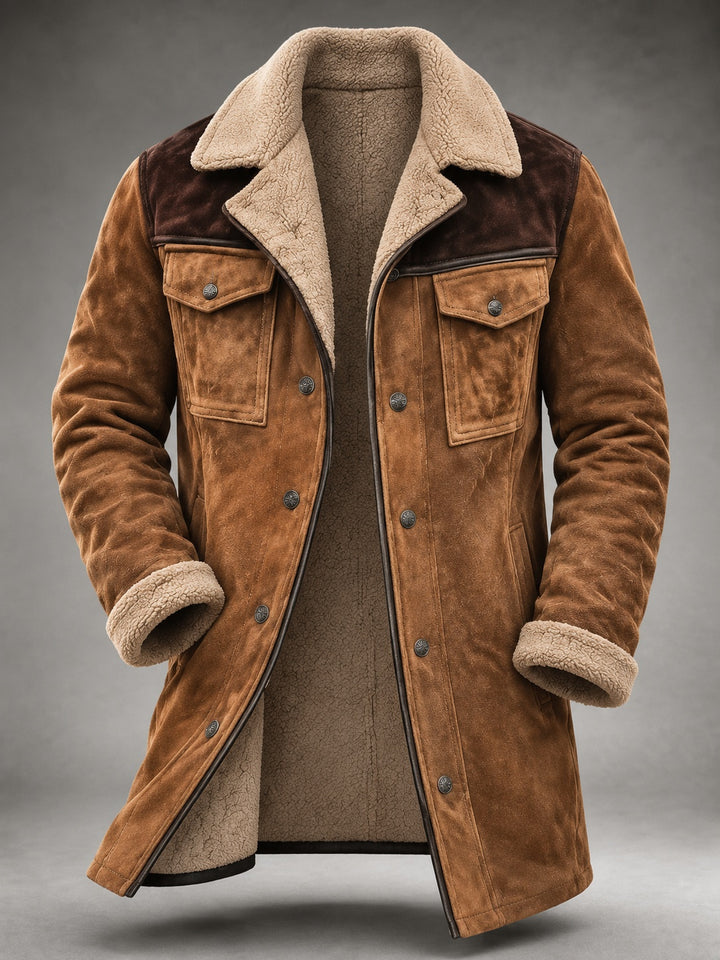 Hugo | Blouson en Daim Homme Doublure Sherpa Col Moumoute Style Western