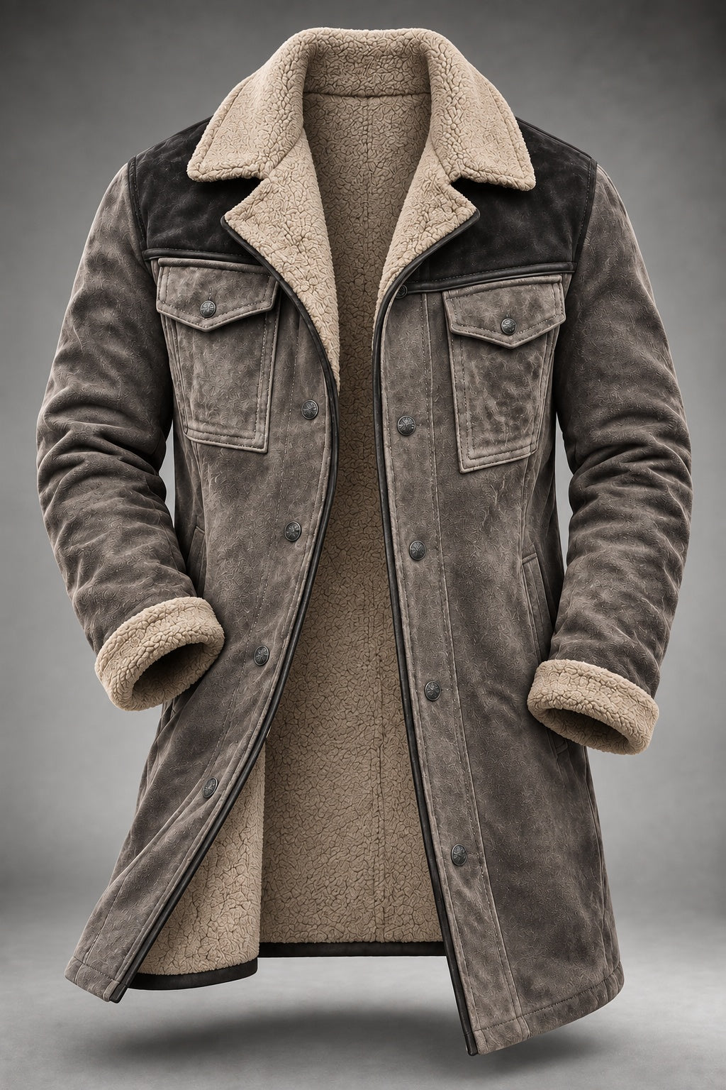 Hugo | Blouson en Daim Homme Doublure Sherpa Col Moumoute Style Western