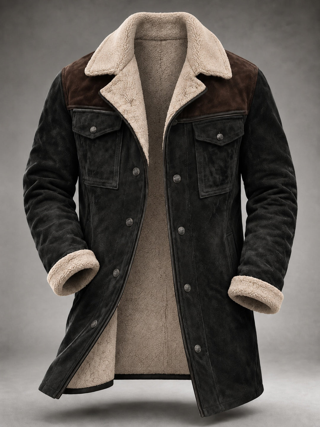 Hugo | Blouson en Daim Homme Doublure Sherpa Col Moumoute Style Western