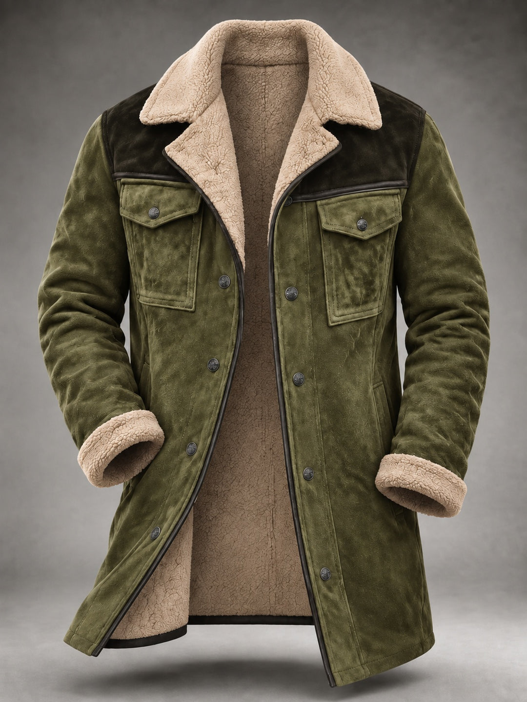 Hugo | Blouson en Daim Homme Doublure Sherpa Col Moumoute Style Western