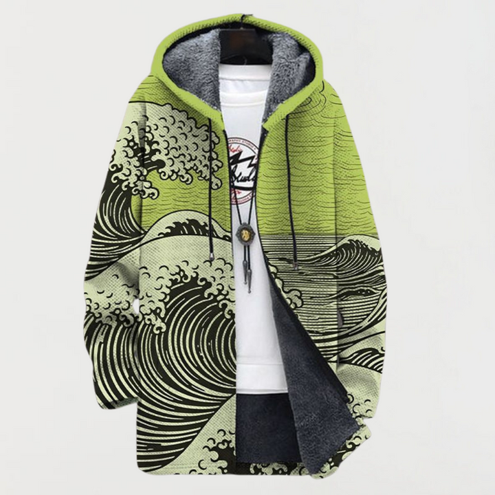 Hugo | Manteau Long à Capuche Fourrure Homme Imprimé Ethnique