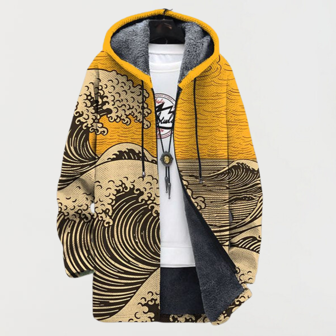 Hugo | Manteau Long à Capuche Fourrure Homme Imprimé Ethnique