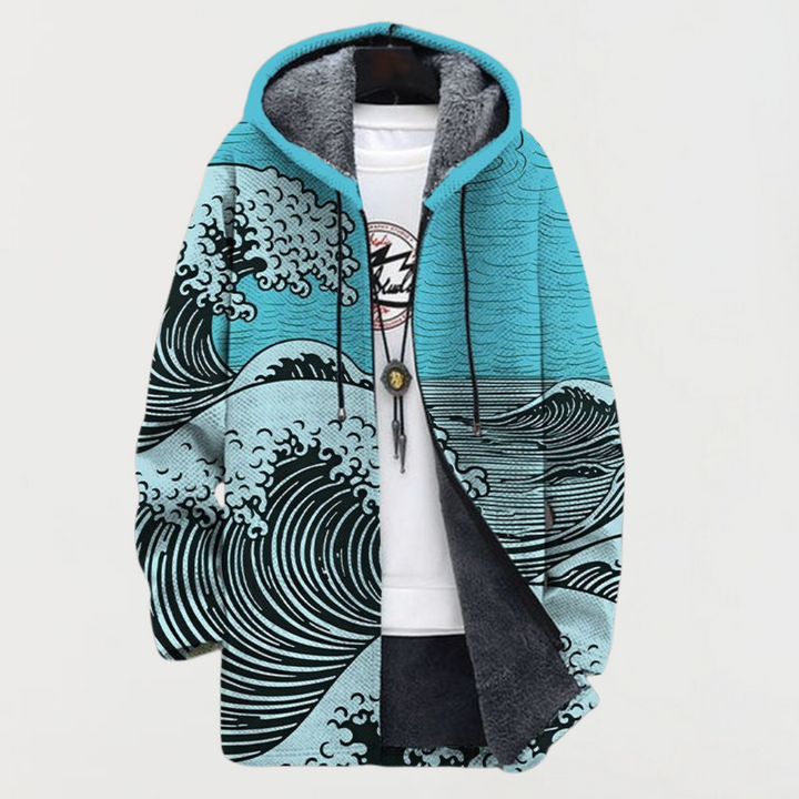 Hugo | Manteau Long à Capuche Fourrure Homme Imprimé Ethnique
