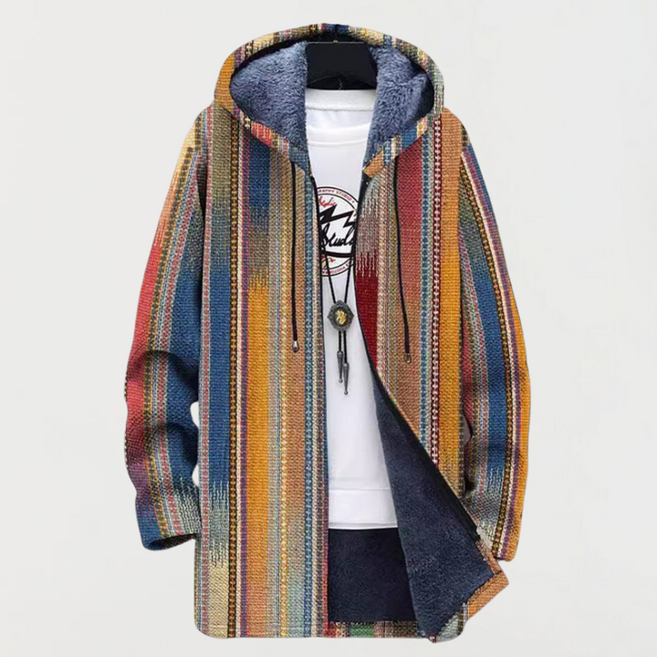 Hugo | Manteau Long à Capuche Fourrure Homme Imprimé Ethnique