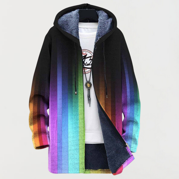 Hugo | Manteau Long à Capuche Fourrure Homme Imprimé Ethnique