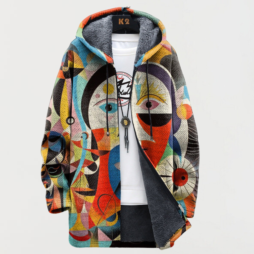 Hugo | Manteau Long à Capuche Fourrure Homme Imprimé Ethnique