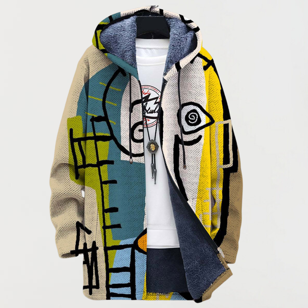 Hugo | Manteau Long à Capuche Fourrure Homme Imprimé Ethnique