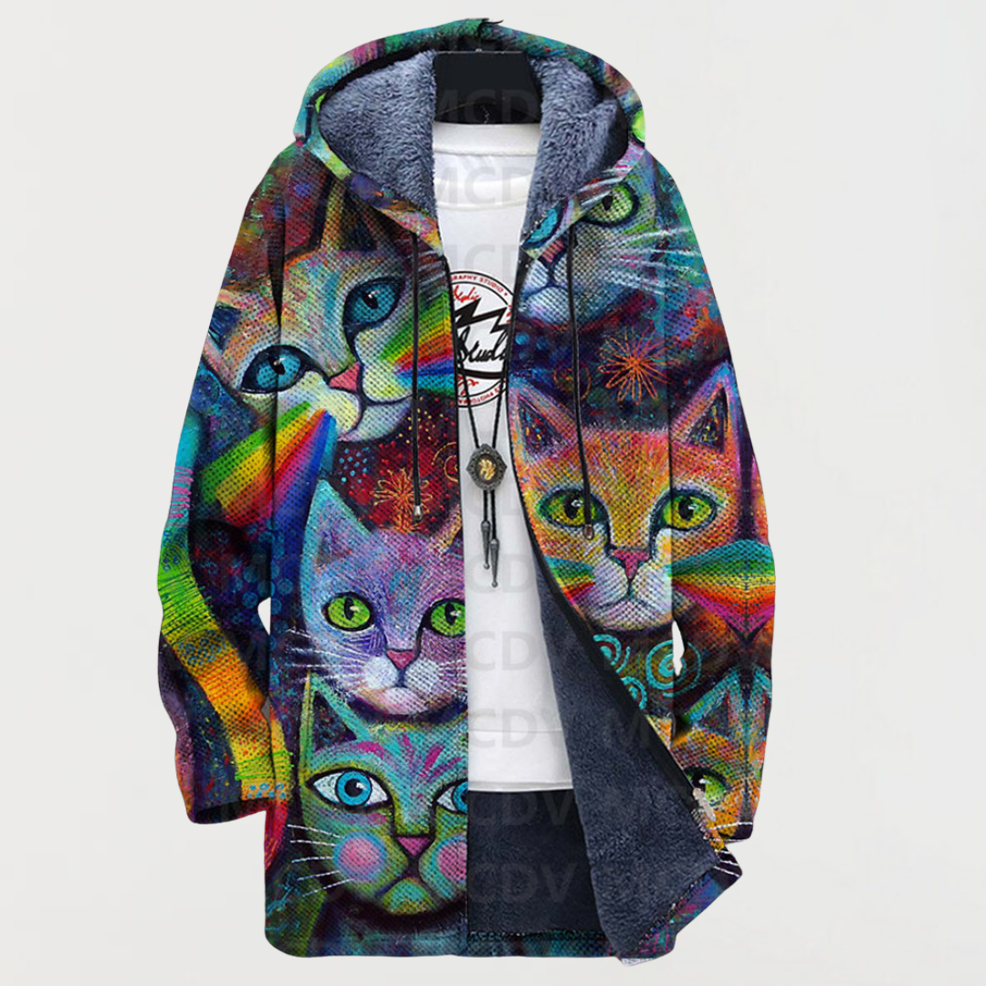 Hugo | Manteau Long à Capuche Fourrure Homme Imprimé Ethnique