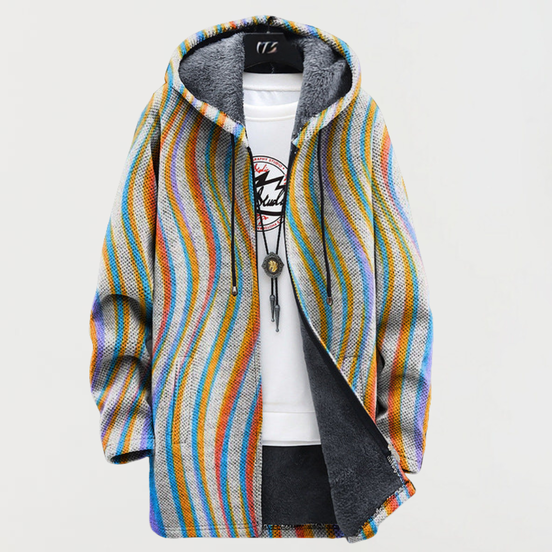 Hugo | Manteau Long à Capuche Fourrure Homme Imprimé Ethnique