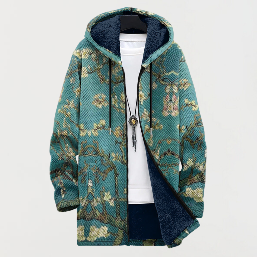 Hugo | Manteau Long à Capuche Fourrure Homme Imprimé Ethnique