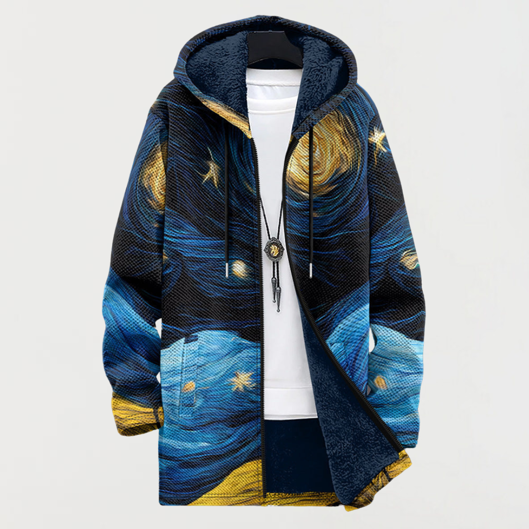 Hugo | Manteau Long à Capuche Fourrure Homme Imprimé Ethnique