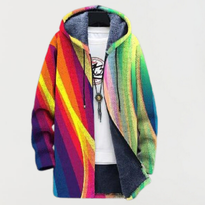 Hugo | Manteau Long à Capuche Fourrure Homme Imprimé Ethnique