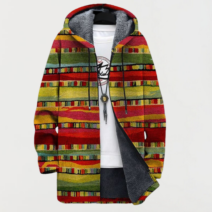 Hugo | Manteau Long à Capuche Fourrure Homme Imprimé Ethnique