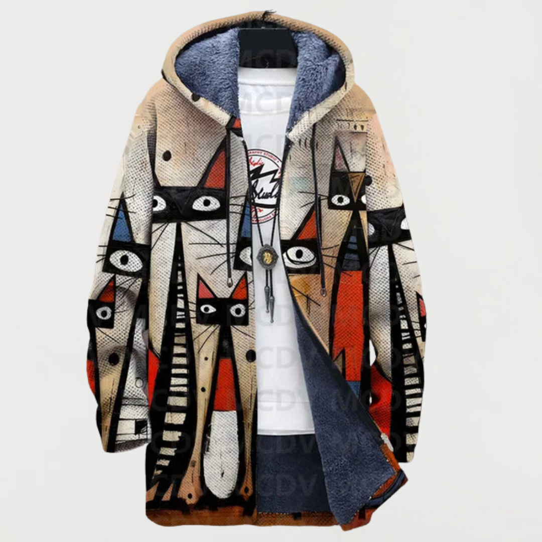 Hugo | Manteau Long à Capuche Fourrure Homme Imprimé Ethnique