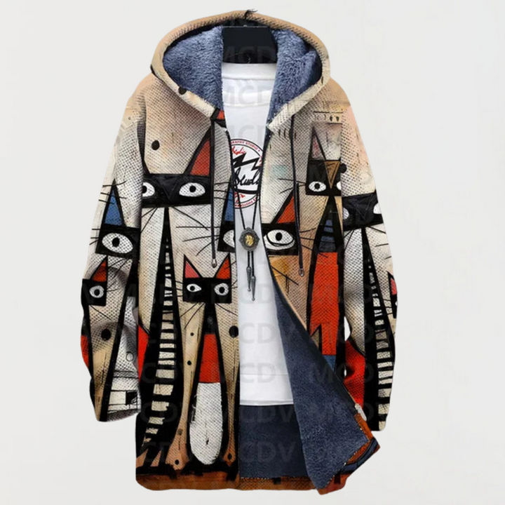 Hugo | Manteau Long à Capuche Fourrure Homme Imprimé Ethnique