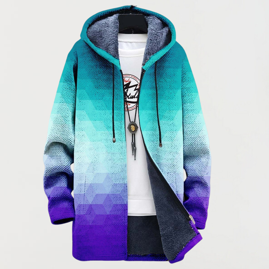 Hugo | Manteau Long à Capuche Fourrure Homme Imprimé Ethnique