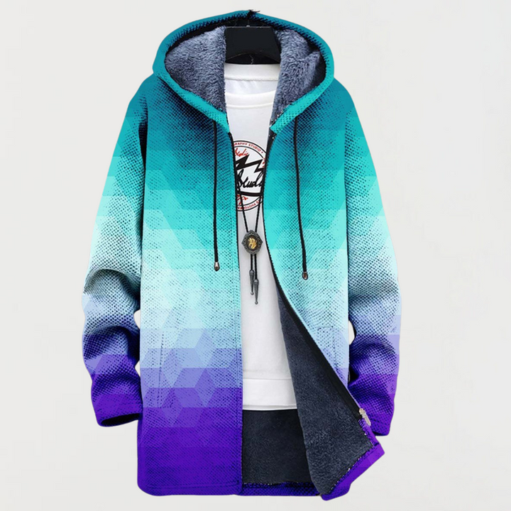 Hugo | Manteau Long à Capuche Fourrure Homme Imprimé Ethnique