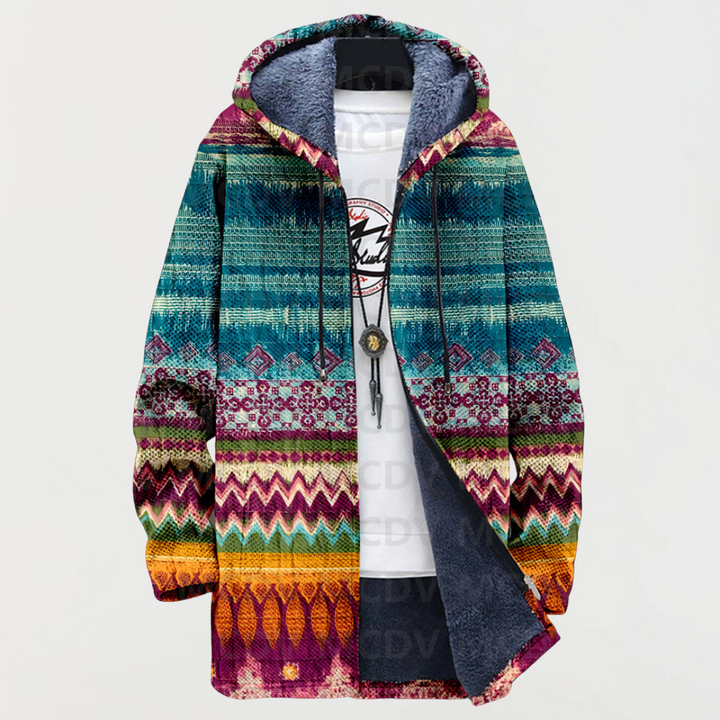 Hugo | Manteau Long à Capuche Fourrure Homme Imprimé Ethnique