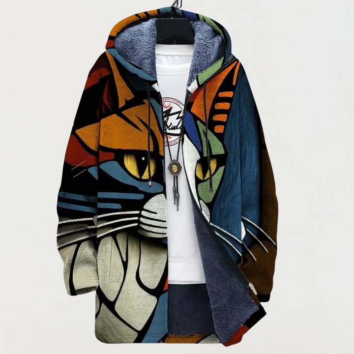 Hugo | Manteau Long à Capuche Fourrure Homme Imprimé Ethnique