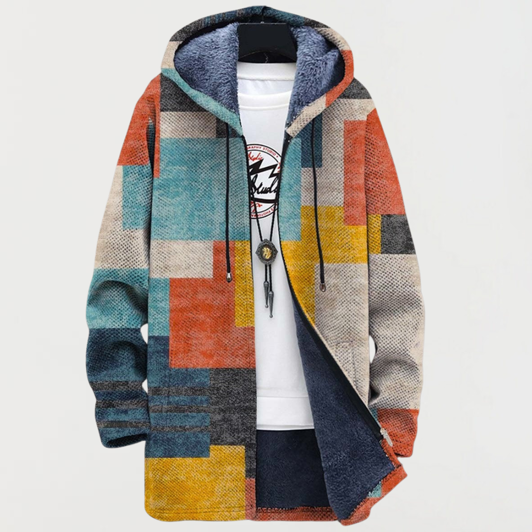 Hugo | Manteau Long à Capuche Fourrure Homme Imprimé Ethnique