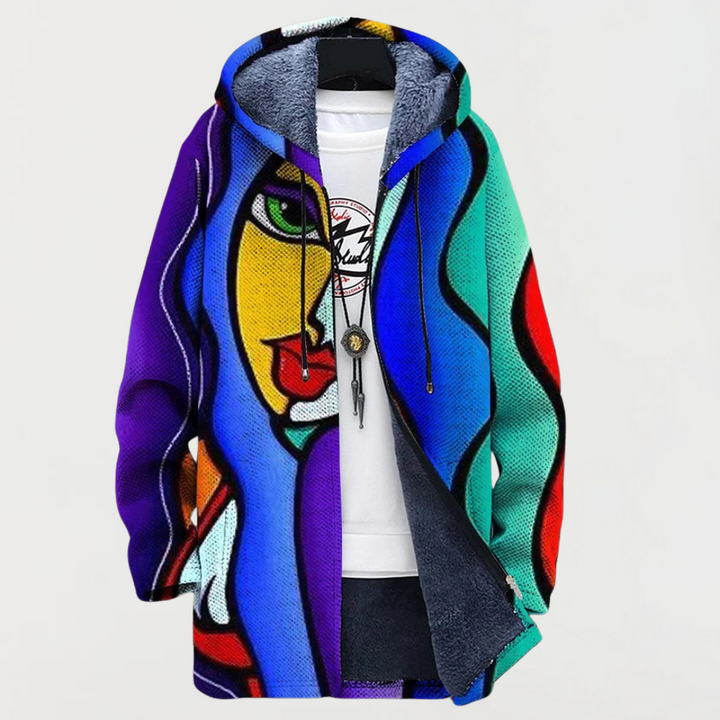 Hugo | Manteau Long à Capuche Fourrure Homme Imprimé Ethnique