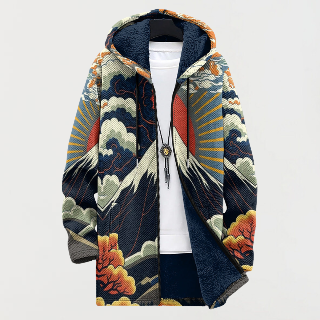 Hugo | Manteau Long à Capuche Fourrure Homme Imprimé Ethnique