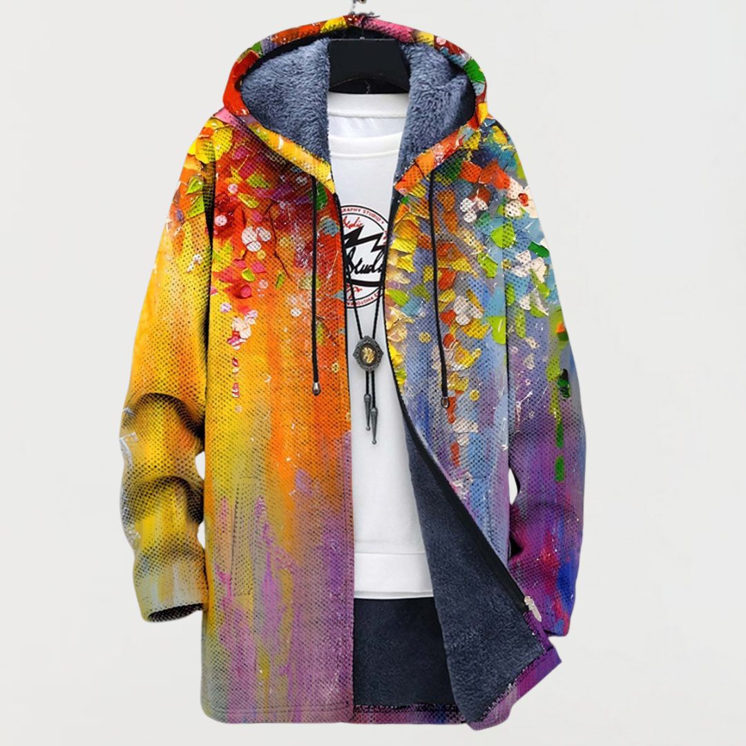 Hugo | Manteau Long à Capuche Fourrure Homme Imprimé Ethnique