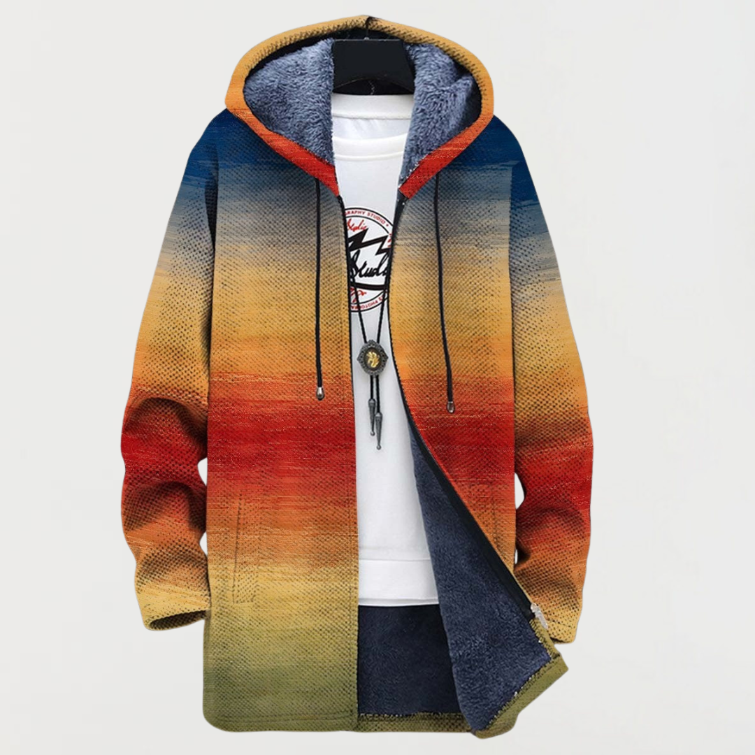 Hugo | Manteau Long à Capuche Fourrure Homme Imprimé Ethnique