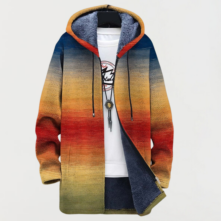 Hugo | Manteau Long à Capuche Fourrure Homme Imprimé Ethnique