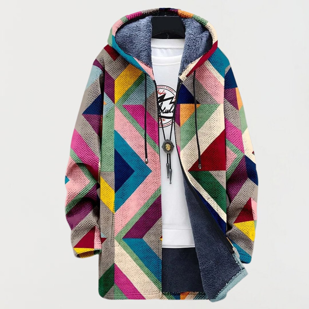 Hugo | Manteau Long à Capuche Fourrure Homme Imprimé Ethnique