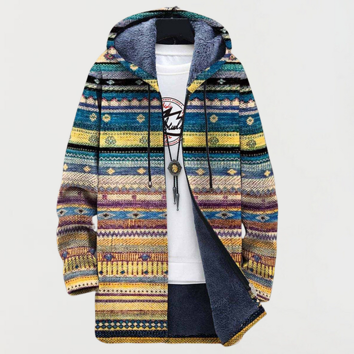 Hugo | Manteau Long à Capuche Fourrure Homme Imprimé Ethnique