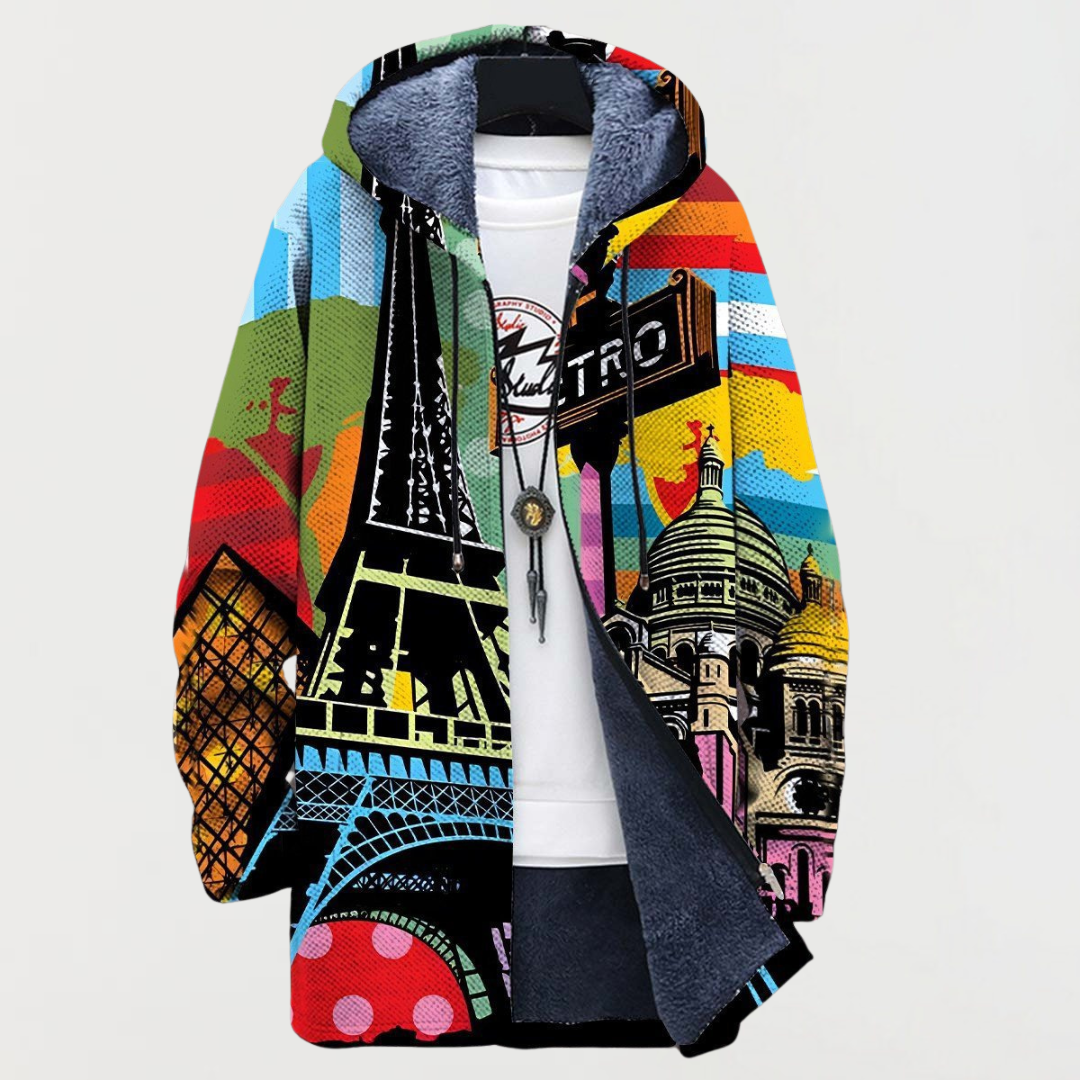 Hugo | Manteau Long à Capuche Fourrure Homme Imprimé Ethnique