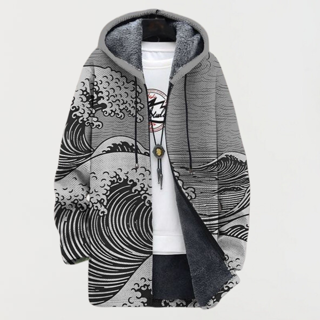 Hugo | Manteau Long à Capuche Fourrure Homme Imprimé Ethnique