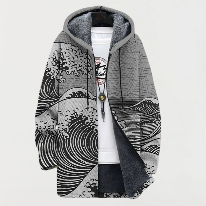 Hugo | Manteau Long à Capuche Fourrure Homme Imprimé Ethnique