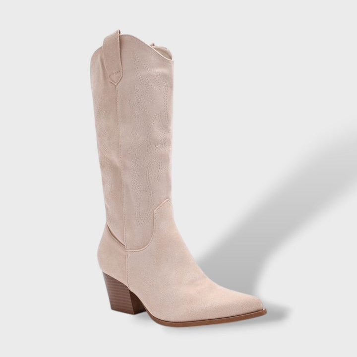 Inès | Bottes Western Femme Suède Talon Large Tige Haute