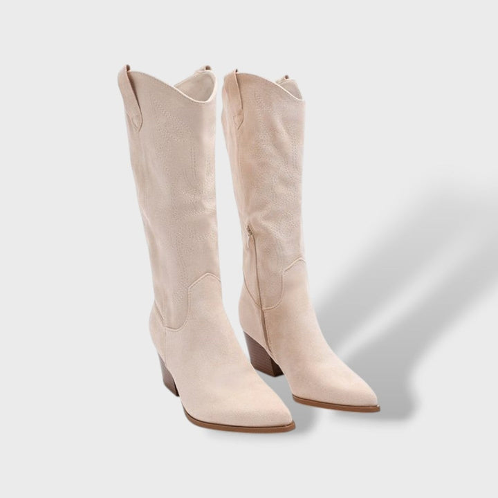 Inès | Bottes Western Femme Suède Talon Large Tige Haute