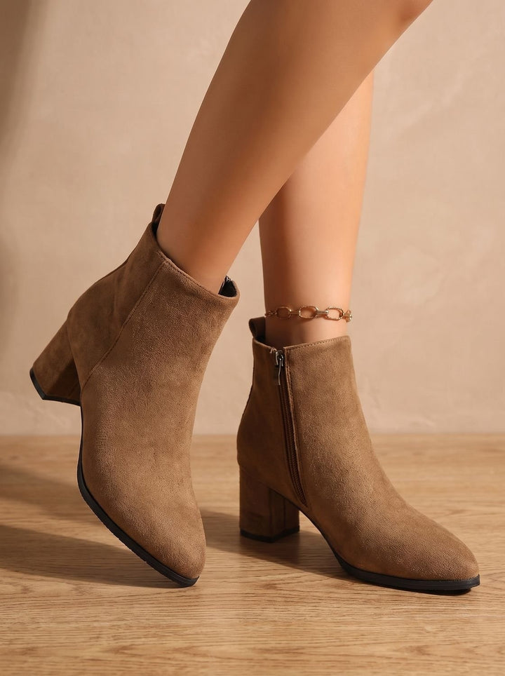 Inès | Chelsea Boots Suédé Femme Talon Bloc Fermeture Éclair
