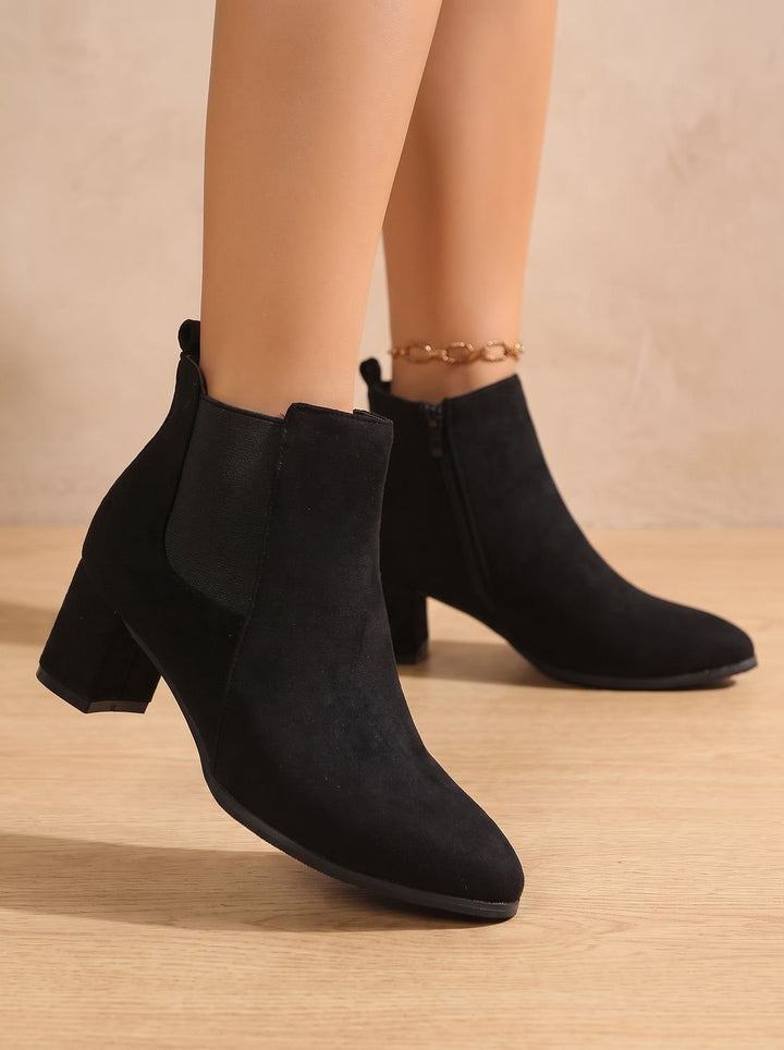 Inès | Chelsea Boots Suédé Femme Talon Bloc Fermeture Éclair