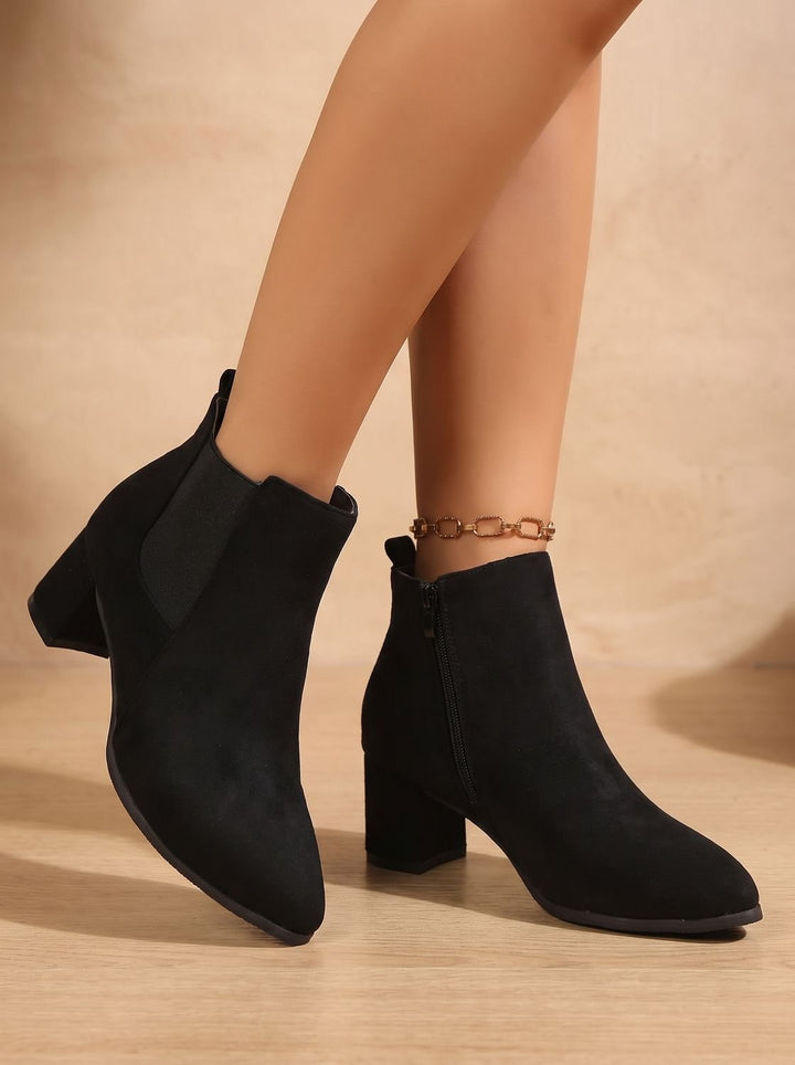 Inès | Chelsea Boots Suédé Femme Talon Bloc Fermeture Éclair