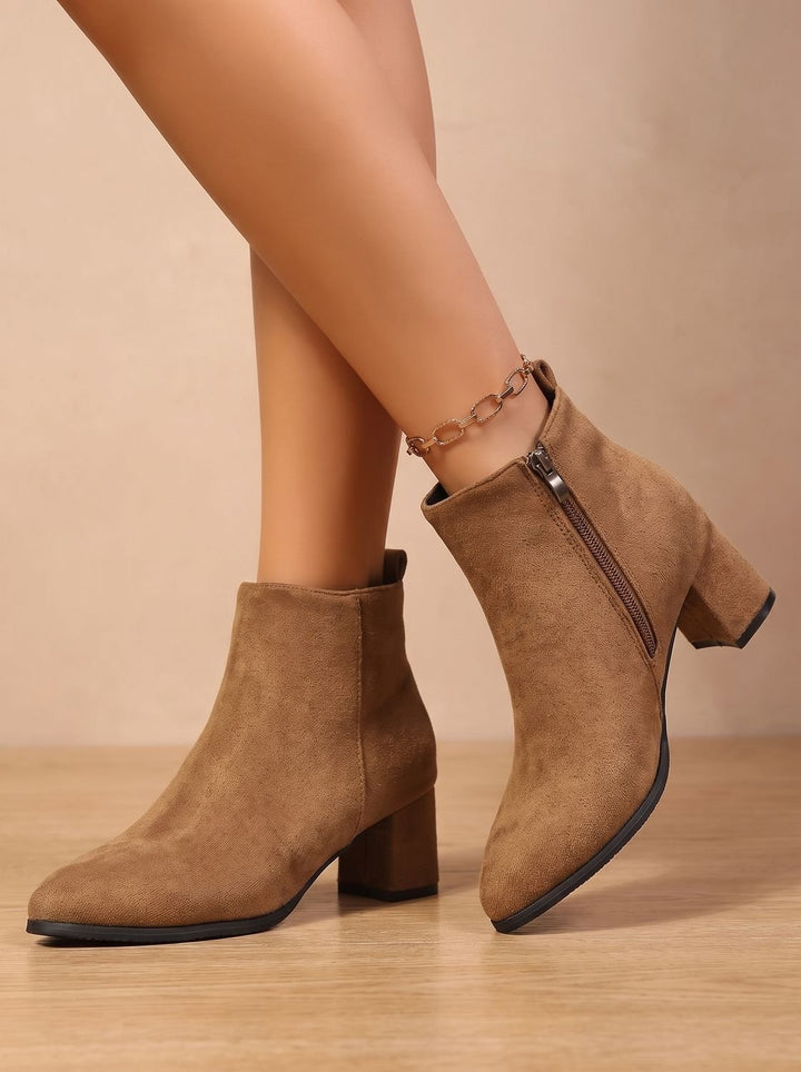 Inès | Chelsea Boots Suédé Femme Talon Bloc Fermeture Éclair