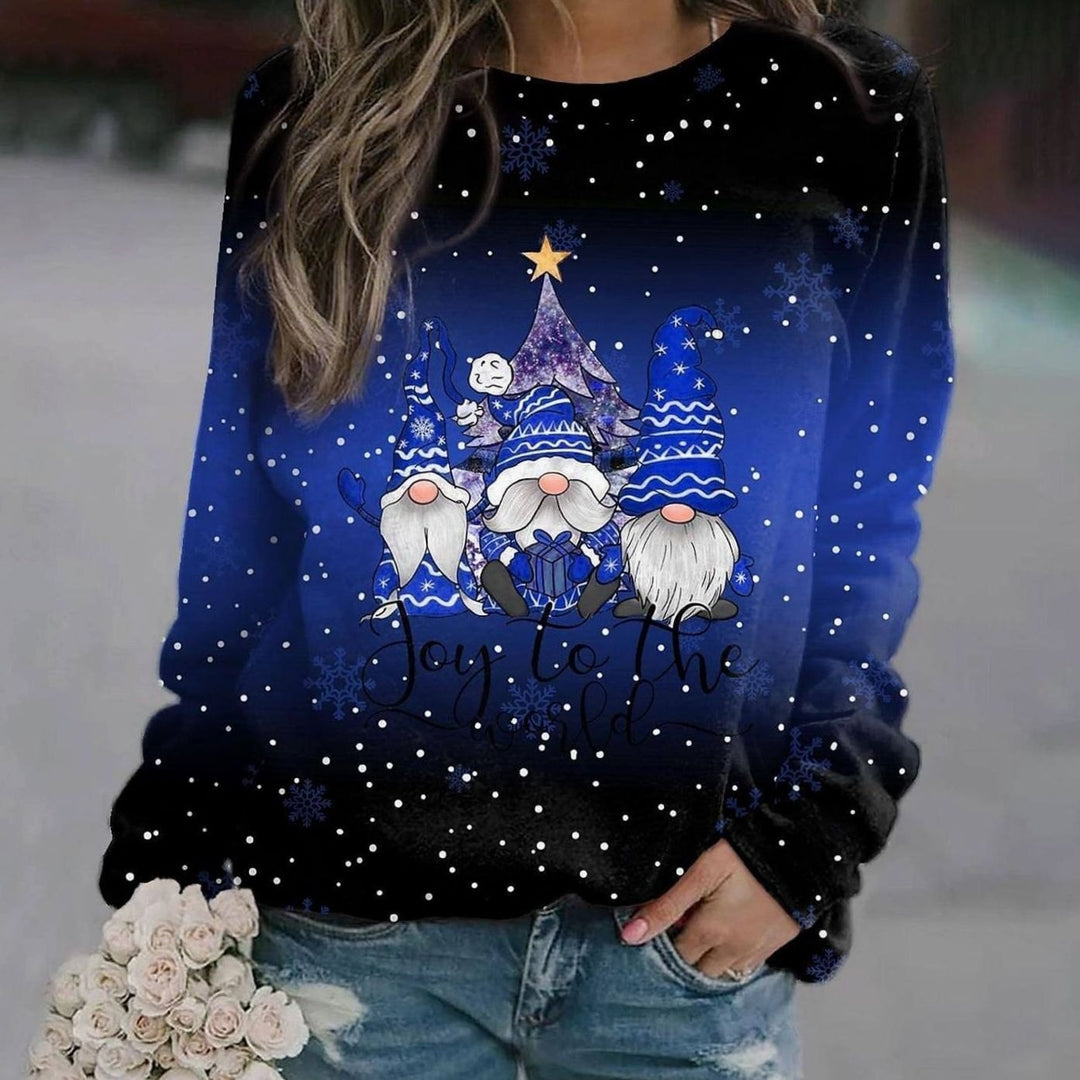 Inès | Pull de Noël Femme Col Rond Imprimé Festif Manches Longues