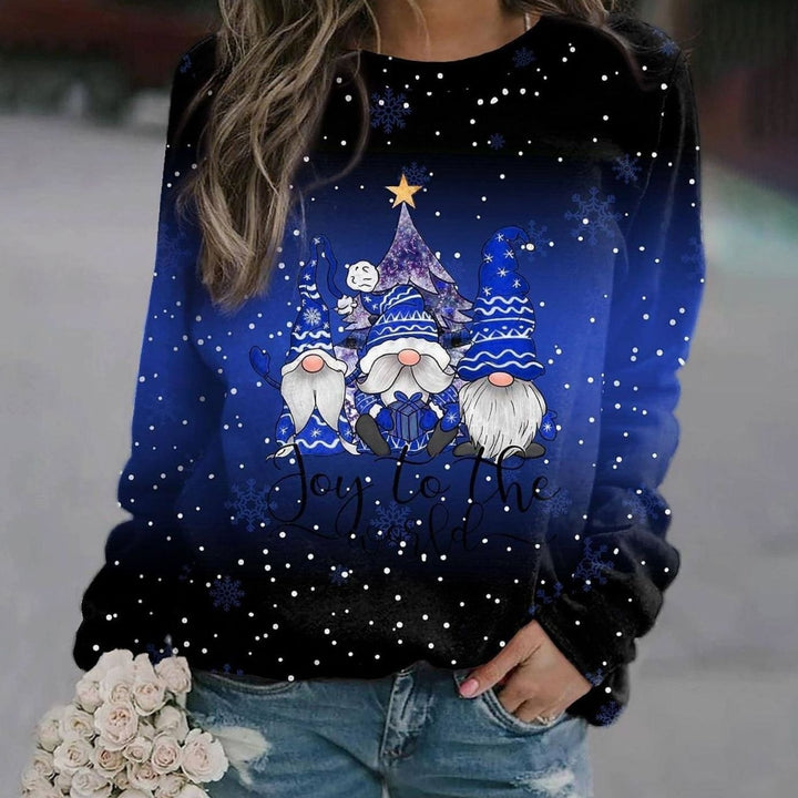 Inès | Pull de Noël Femme Col Rond Imprimé Festif Manches Longues