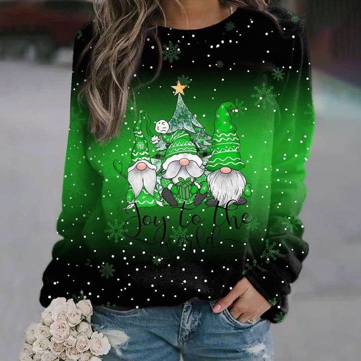 Inès | Pull de Noël Femme Col Rond Imprimé Festif Manches Longues